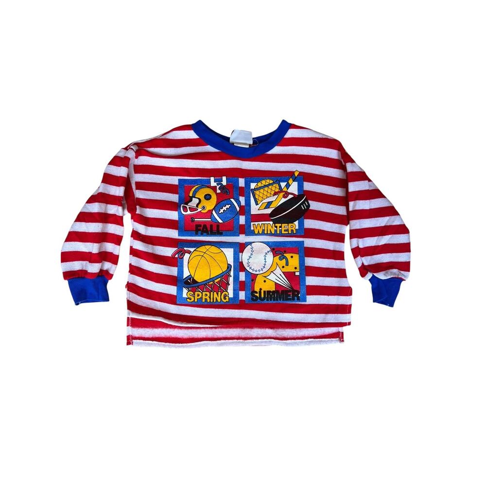 Vintage 80s Sports Graphic Rallye Kids Boy Sweatshirt Striped Size 5 Made in USA